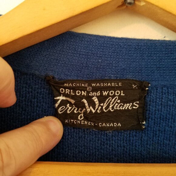 Vintage Wool Blend Dark Blue Men's Cardigan Sweater Size M - Picture 5 of 7